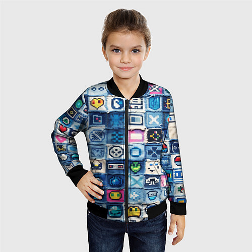Детский бомбер Пиксельный пэчворк / 3D-Черный – фото 4