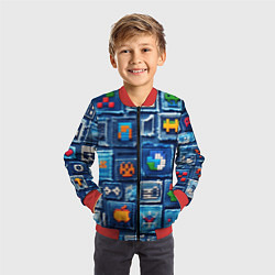 Бомбер детский Пиксельные символы на пэчворк, цвет: 3D-красный — фото 2
