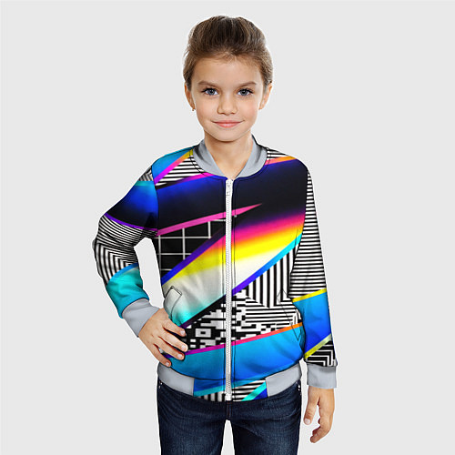 Детский бомбер Neon stripes geometry / 3D-Серый – фото 4