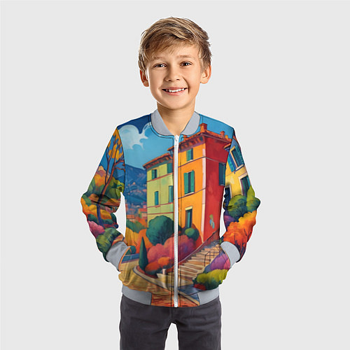 Детский бомбер Живопись яркие домики фовизм / 3D-Серый – фото 3