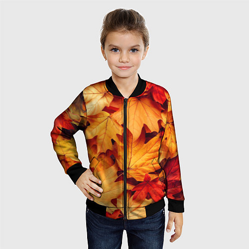 Детский бомбер Осенние кленовые листья / 3D-Черный – фото 4