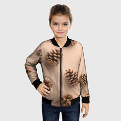 Бомбер детский Еловые шишки на бежевом фоне, цвет: 3D-черный — фото 2