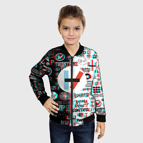 Детский бомбер Twenty one pilots glitch pattern / 3D-Черный – фото 4