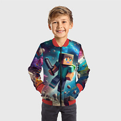 Бомбер детский Стив с мечом в космосе -Майнкрафт, цвет: 3D-красный — фото 2