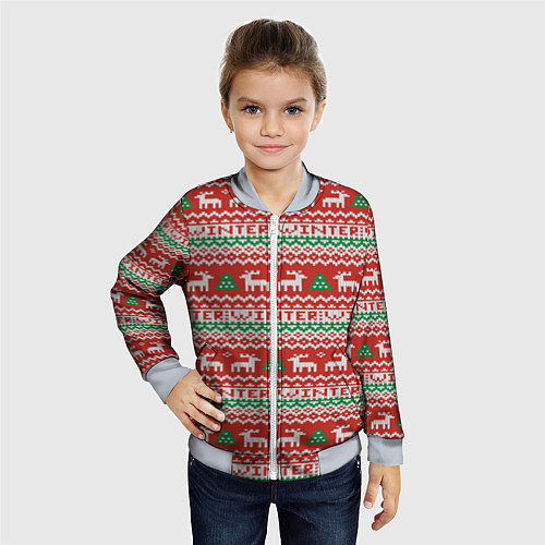 Детский бомбер Deer christmas pattern / 3D-Серый – фото 4