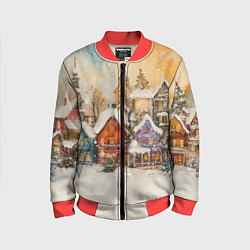 Бомбер детский Новогодний городской пейзаж, цвет: 3D-красный