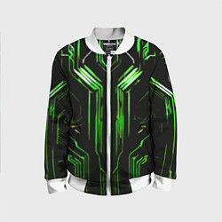 Бомбер детский Green stripes on a black background, цвет: 3D-белый