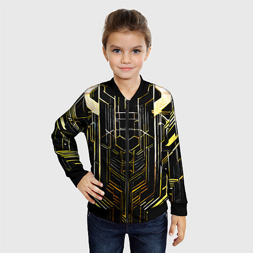 Детский бомбер Gold lines on a black background / 3D-Черный – фото 4