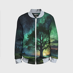 Бомбер детский Дерево под северным сиянием, цвет: 3D-серый