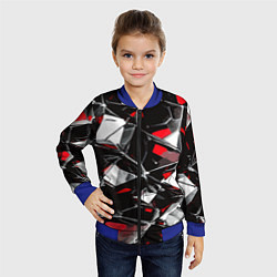 Бомбер детский Красно-белый паттерн на чёрном фоне, цвет: 3D-синий — фото 2