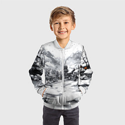 Бомбер детский Город в снегу перед новым годом, цвет: 3D-белый — фото 2