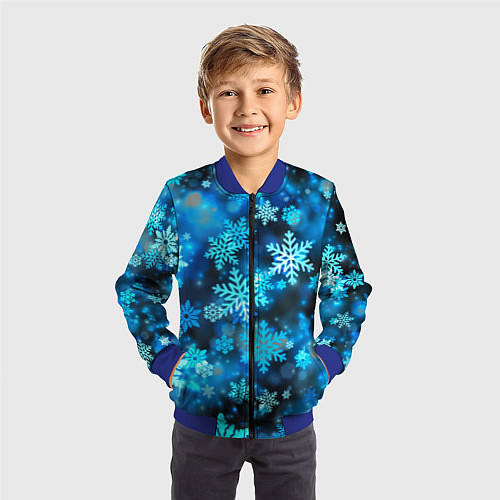 Детский бомбер Снежный новогодний узор / 3D-Синий – фото 3