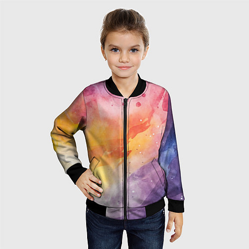 Детский бомбер Краски акварели / 3D-Черный – фото 4