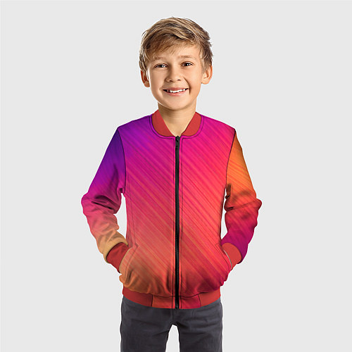 Детский бомбер Градиент в косую полоску / 3D-Красный – фото 3