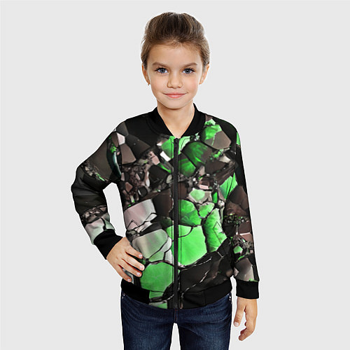 Детский бомбер Чёрно-зелёный камень / 3D-Черный – фото 4