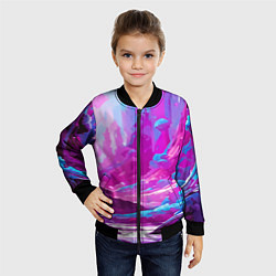 Бомбер детский Фиолетовая кислотная абстракция, цвет: 3D-черный — фото 2