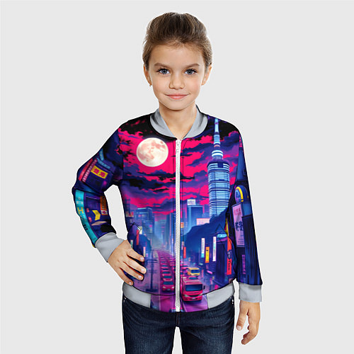 Детский бомбер Яркий японский мегаполис / 3D-Серый – фото 4