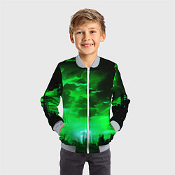 Бомбер детский Кислотный зелёный закат, цвет: 3D-серый — фото 2