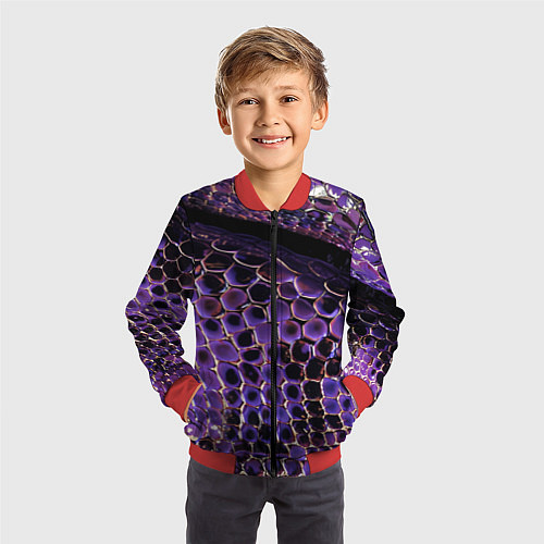 Детский бомбер Фиолетовая кожа змеи / 3D-Красный – фото 3