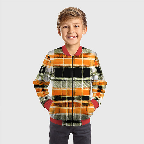 Детский бомбер Белые полосы на чёрно-жёлтом фоне / 3D-Красный – фото 3