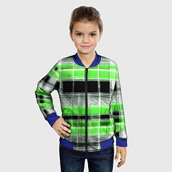 Бомбер детский Белые полосы на чёрно-зелёном фоне, цвет: 3D-синий — фото 2