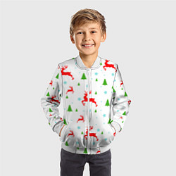 Бомбер детский Новогодние олени с ёлками, цвет: 3D-белый — фото 2