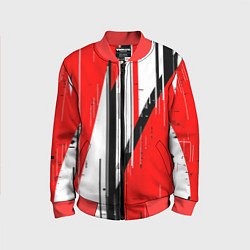 Бомбер детский Чёрно-белые вертикальные полосы на красном фоне, цвет: 3D-красный