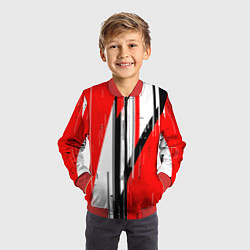 Бомбер детский Чёрно-белые вертикальные полосы на красном фоне, цвет: 3D-красный — фото 2