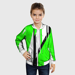 Бомбер детский Black and white vertical stripes on a green backgr, цвет: 3D-белый — фото 2