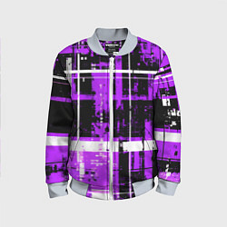 Детский бомбер Фиолетово-белый гранж на чёрном фоне