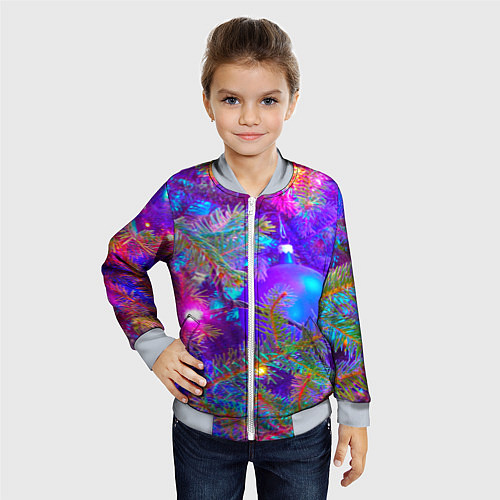 Детский бомбер Новогоднее свечение гирлянд / 3D-Серый – фото 4