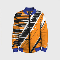 Детский бомбер Чёрно-белые глитч полосы на оранжевом фоне