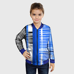 Бомбер детский White stripes on a black and blue background, цвет: 3D-синий — фото 2
