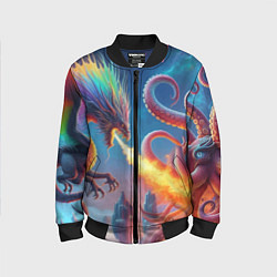 Детский бомбер Огнедышащий дракон против осьминога - нейроарт фан