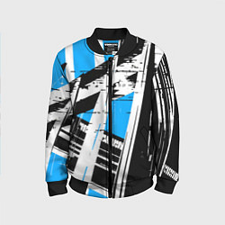 Детский бомбер Чёрно-белые абстрактные линии на синем фоне