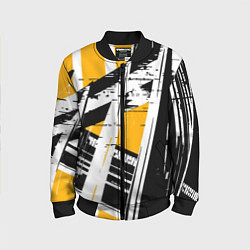 Детский бомбер Чёрно-белые абстрактные линии на жёлтом фоне