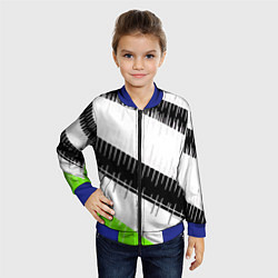 Бомбер детский Диагональные чёрно-белые полосы на зелёном фоне, цвет: 3D-синий — фото 2