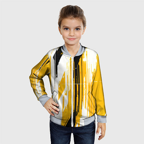 Детский бомбер Вертикальные чёрно-белые линии на жёлтом фоне / 3D-Серый – фото 4