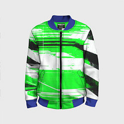 Бомбер детский Горизонтальные чёрно-белые линии на зелёном фоне, цвет: 3D-синий