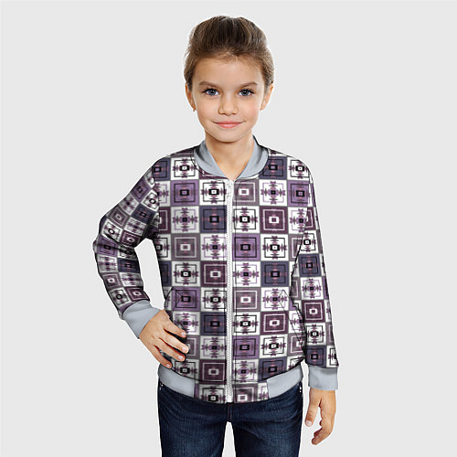 Детский бомбер Серый сиреневый геометрический узор пэчворк / 3D-Серый – фото 4