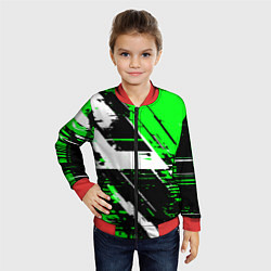 Бомбер детский Diagonal black and white stripes on a green backgr, цвет: 3D-красный — фото 2
