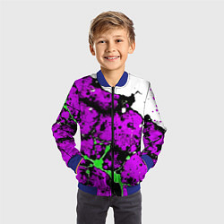 Бомбер детский Зелёно-розовая абстракция на белом фоне, цвет: 3D-синий — фото 2