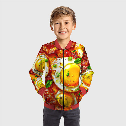Детский бомбер Яичница с беконом / 3D-Красный – фото 3