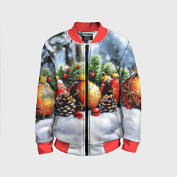 Детский бомбер Красные и желтый новогодние шары