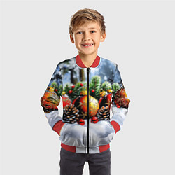 Бомбер детский Красные и желтый новогодние шары, цвет: 3D-красный — фото 2