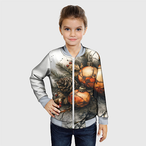 Детский бомбер Новогодние игрушки и шишки / 3D-Серый – фото 4