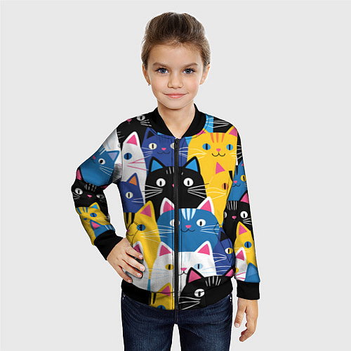 Детский бомбер Много цветных котиков / 3D-Черный – фото 4