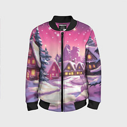 Детский бомбер Новогодние домики и фиолетовый закат
