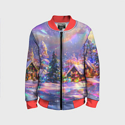 Бомбер детский Дух рождества - зимние домики, цвет: 3D-красный