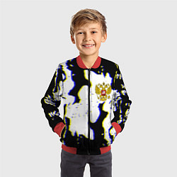 Бомбер детский Россия герб глитч, цвет: 3D-красный — фото 2